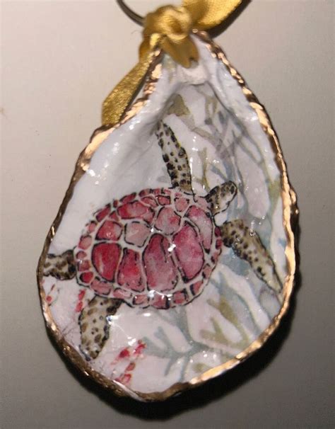 Pink Sea Turtle Oyster Shell Ornament Etsy In 2024 Oyster Shell