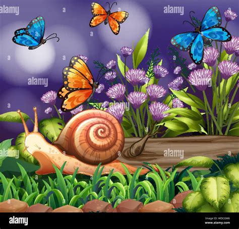 Background scene with butterflies in garden illustration Stock Vector Image & Art - Alamy