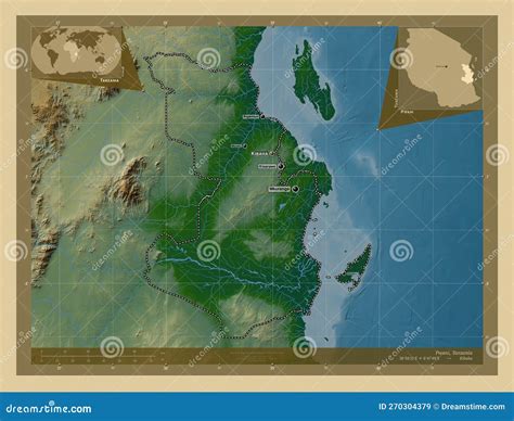 Pwani Tanzania Physical Labelled Points Of Cities Stock Illustration