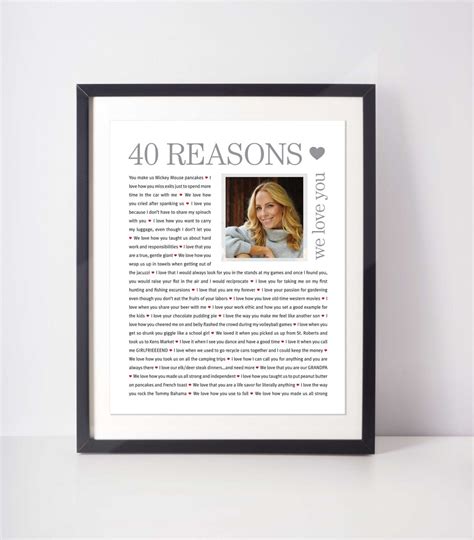 40 Reasons Why We Love You 40 Things I Love About You 40th Birthday Ts For Woman 40th