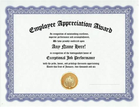 Employee Appreciation Award Certificate Office Job Work Recognition