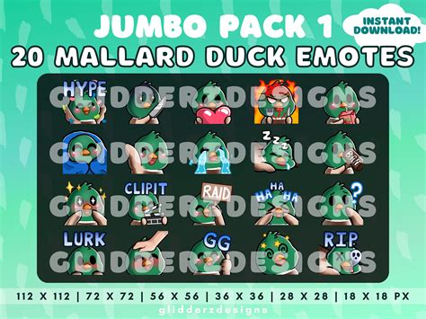 Mallard Duck Twitch Emote JUMBO Pack 1 20 Mallard Duck Etsy UK