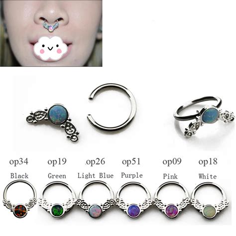 Showlove Pcs G Leaf Style Opal Nose Ring Septum Clicker Earring