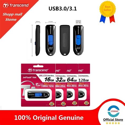 Cod Transcend Jetflash 790k Usb 3 0 3 1 Flash Drive 16gb 32gb 64gb 128gb Usb Flash Drive