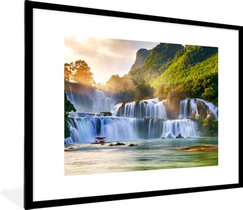 Fotolijst Incl Poster Waterval Planten Zon Water Natuur