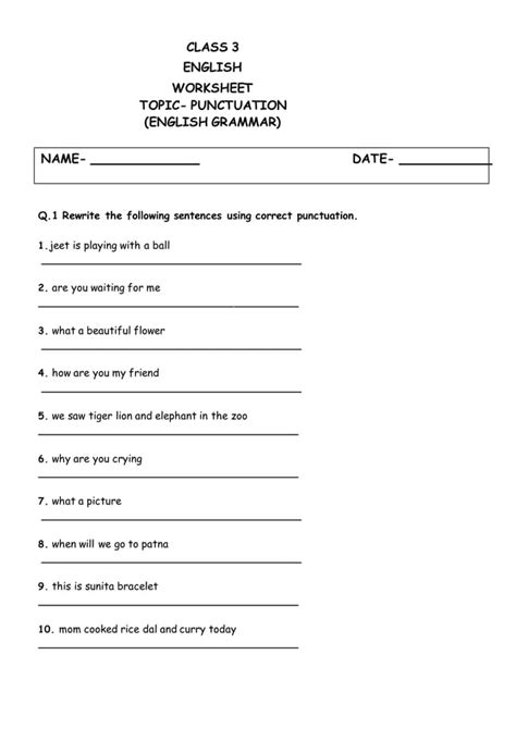 Class 3 English Worksheet Punctuation Marks English Grammar Pdf