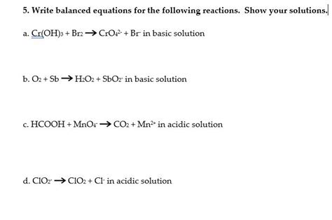 Answered 5 Write Balanced Equations For The Bartleby