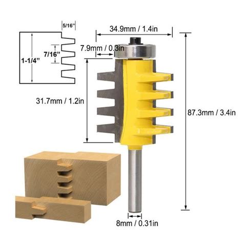 Tbest mèche de routeur Fraise à Joint à Doigt à Tige de 8 Mm pour le