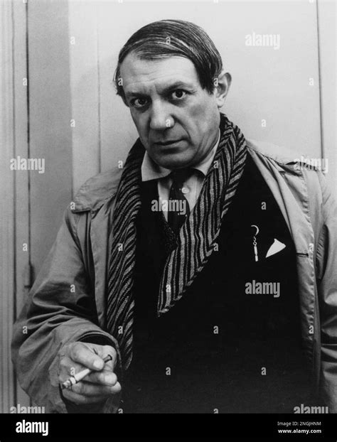 Pablo Picasso Spanish Born Painter Sculptor And Founder Of Cubism Poses In An Unknown