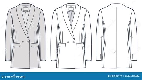 Shawl Collar Blazer Technical Fashion Illustration Double Breasted