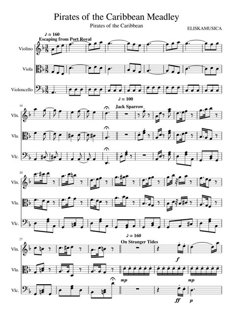 Pirates Of The Caribbean Medley Sheet Music For Violin Viola Cello