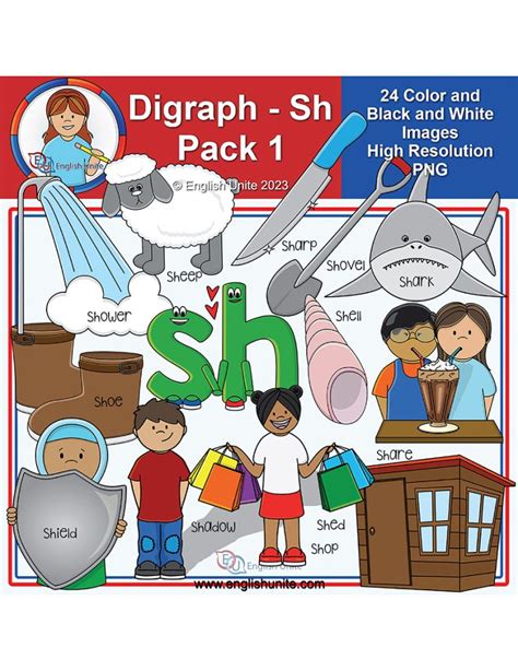 English Unite Clip Art Digraph Sh Pack 1