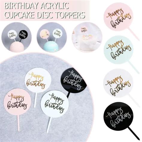 Happy Birthday Cake Topper Acrylic Cupcake Disc Toppers Celebration