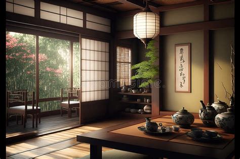 Traditional Japanese Tea Room Interior With Tatami Mats3d Rendering