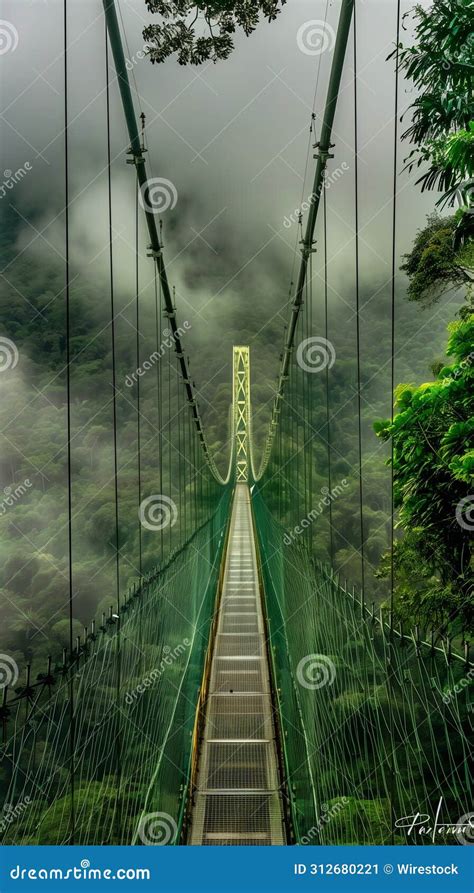 Majestic Suspension Bridge Arches Gracefully Over The Lush Costa Rican