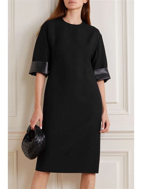 Valentino Garavani Leather Trimmed Wool And Silk Blend Crepe Dress