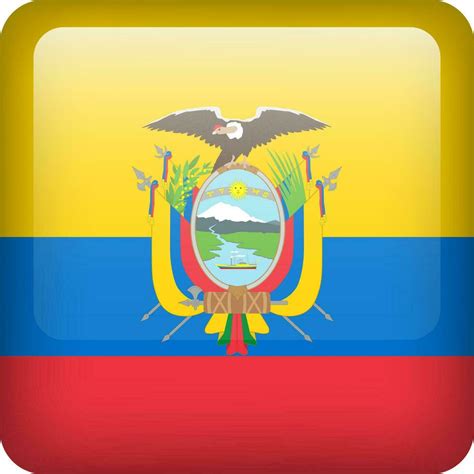 3d vector Ecuador flag glossy button. Ecuadorian national emblem. Square icon with flag of ...