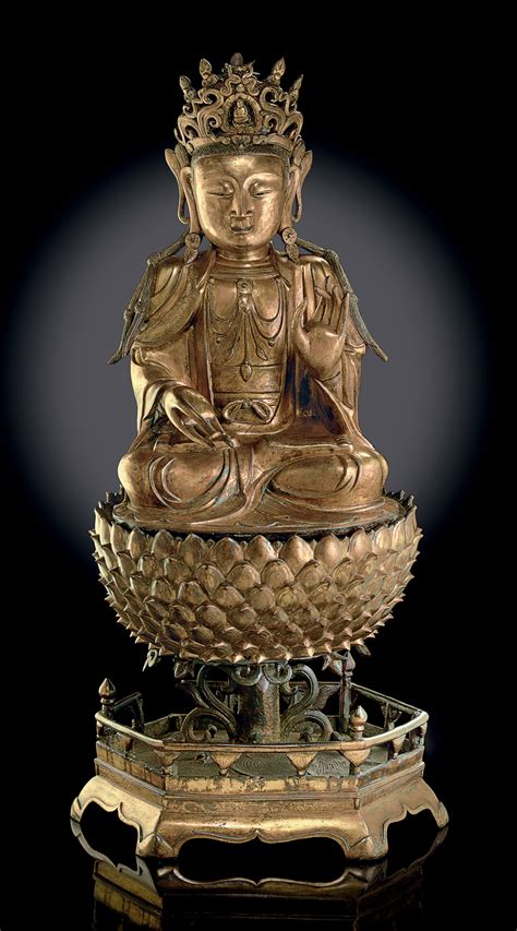 A RARE LARGE GILT BRONZE FIGURE OF GUANYIN MING DYNASTY 16TH 17TH