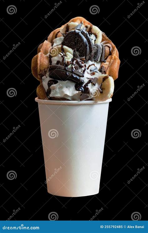 Bubble Waffle With Oreo Whipped Cream Ice Cream Banana And Chocolate Stock Image Image Of