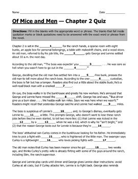 Of Mice And Men By John Steinbeck Chapter Quiz By English Ish