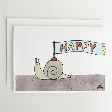 Belated Birthday Snail Card 5x7 Etsy Birthday Card Drawing Snail Cards Belated Birthday Card