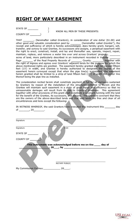 Right Of Way Easement Us Legal Forms