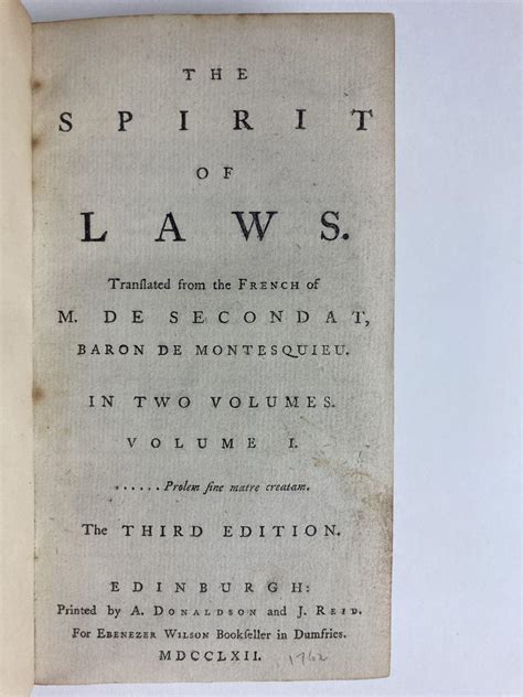 The Spirit Of Laws Two Volumes Charles De Secondat Montesquieu Baron De Third Edition