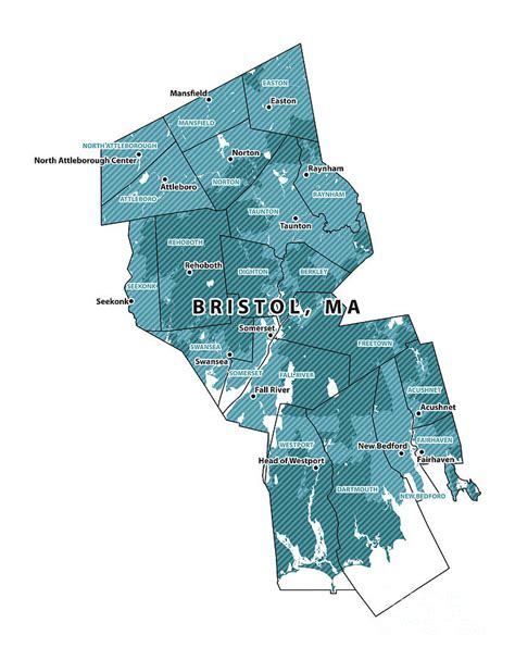 Massachusetts Bristol County Vector Map Digital Art by Frank Ramspott - Pixels