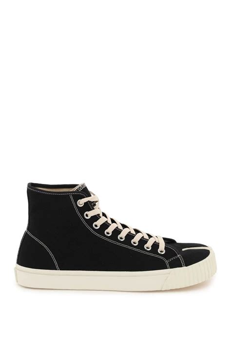 Maison Margiela Hi Top Tabi Canvas Sneakers Black Cotton Lyst