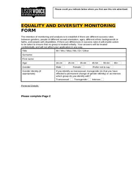 Equality And Diversity Monitoring User Voice Doc Template Pdffiller