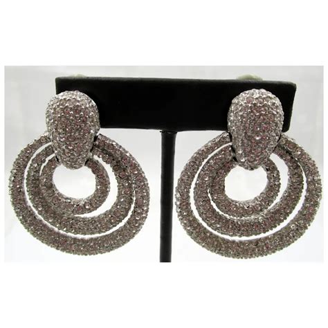 Gorgeous Ciner Triple Circle Rhinestone Encrusted Earrings Ruby Lane