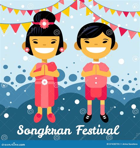 Thai Boy and Girl in Songkran Festival. Thailand, Asian Children, Cartoon Characters in ...