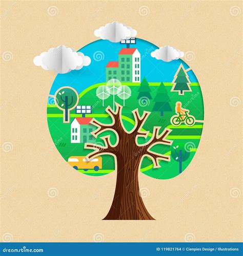 Eco Friendly Tree Concept With Sustainable City Stock Vector