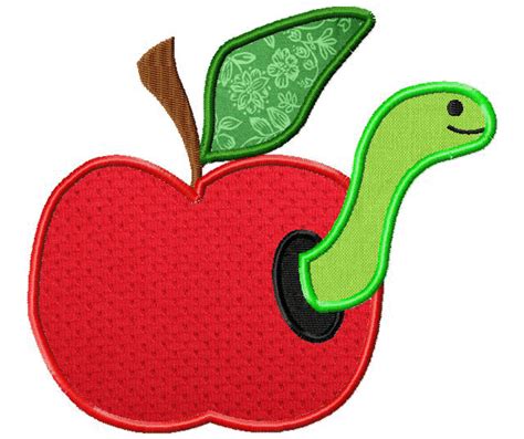 Free Machine Embroidery Applique Apple With Worm Daily Embroidery