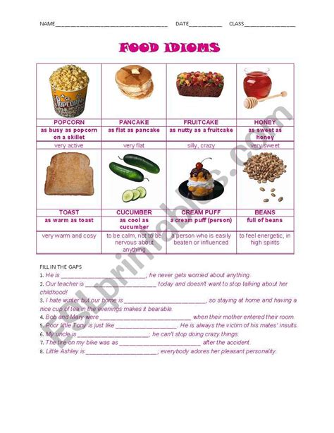 Food Idioms ESL Worksheet By Christietakacs