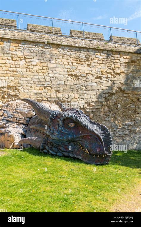 Dragons Head Stuck Through Castle Wall Lincoln Castle 2022 Stock Photo