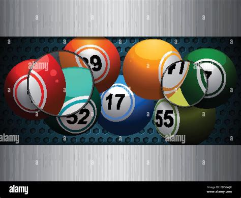 3D Illustration Of Bingo Lotto Lottery Balls Over Metallic Blue