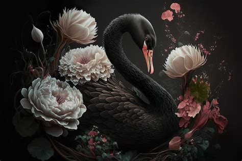 Premium Photo Black Swan Flowers Digital Art Ai