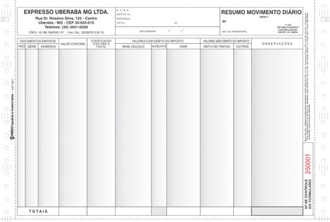 Resumo de Movimento Diário Formidan Formulários Contínuos