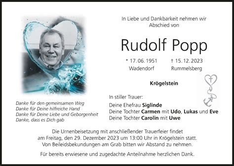 Rudolf Popp Traueranzeige Trauer Infranken De