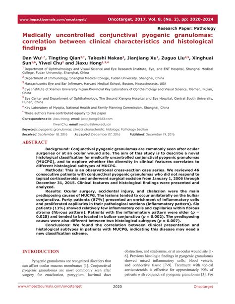 Pdf Medically Uncontrolled Conjunctival Pyogenic Granulomas