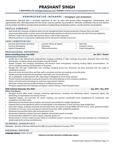 Administrative Incharge Resume Examples And Template With Job Winning Tips