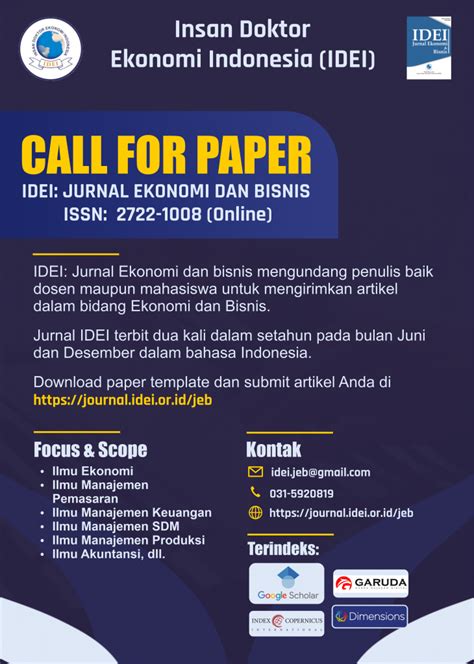 Call For Paper Idei Jurnal Ekonomi Dan Bisnis Idei Insan