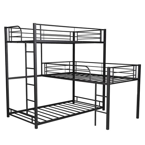 L Shaped Twin Over Twin Over Twin Metal Triple Twin Size Bunk Bed Bla Overstock