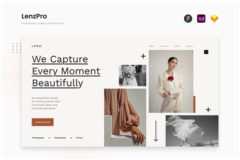 Lenz Pro White Brown Photography Agency Hero Section Design Templates