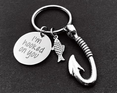 I M Hooked On You Keychain Fish Hook Charm Fishing Keychain