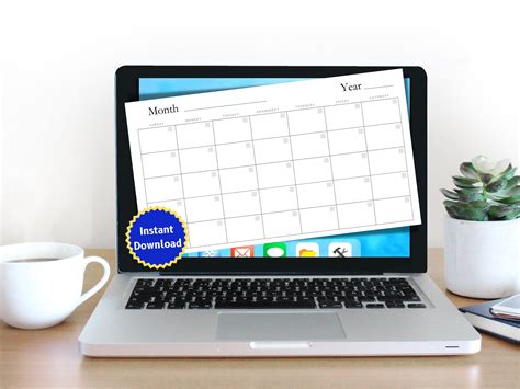 printable blank calendar wblank month  year space etsy