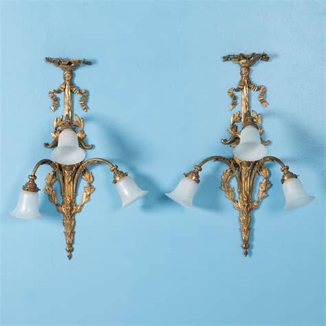 Pair of Large Antique 19th Century Victorian Brass Wall Sconces