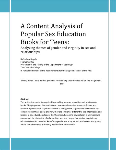 A Content Analysis Of Popular Sex Education Books For Teens Analyzing Themes Of Gender And