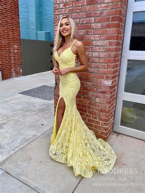 Two Piece Yellow Mermaid Lace Prom Dresses Fd2547 In 2021 Mermaid